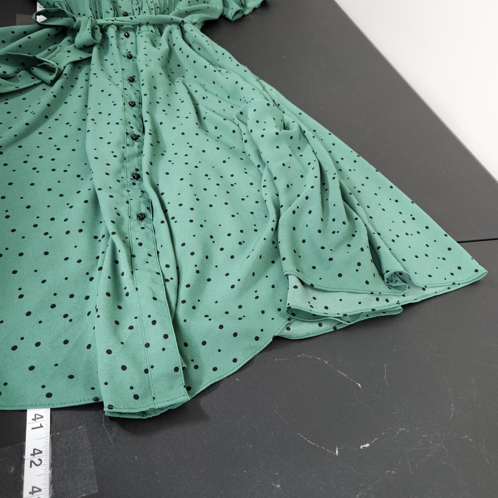 Nanette Lepore Green Polka Dot Pleated Button Front Midi Dress Womens Size 2 - Picture 6 of 9